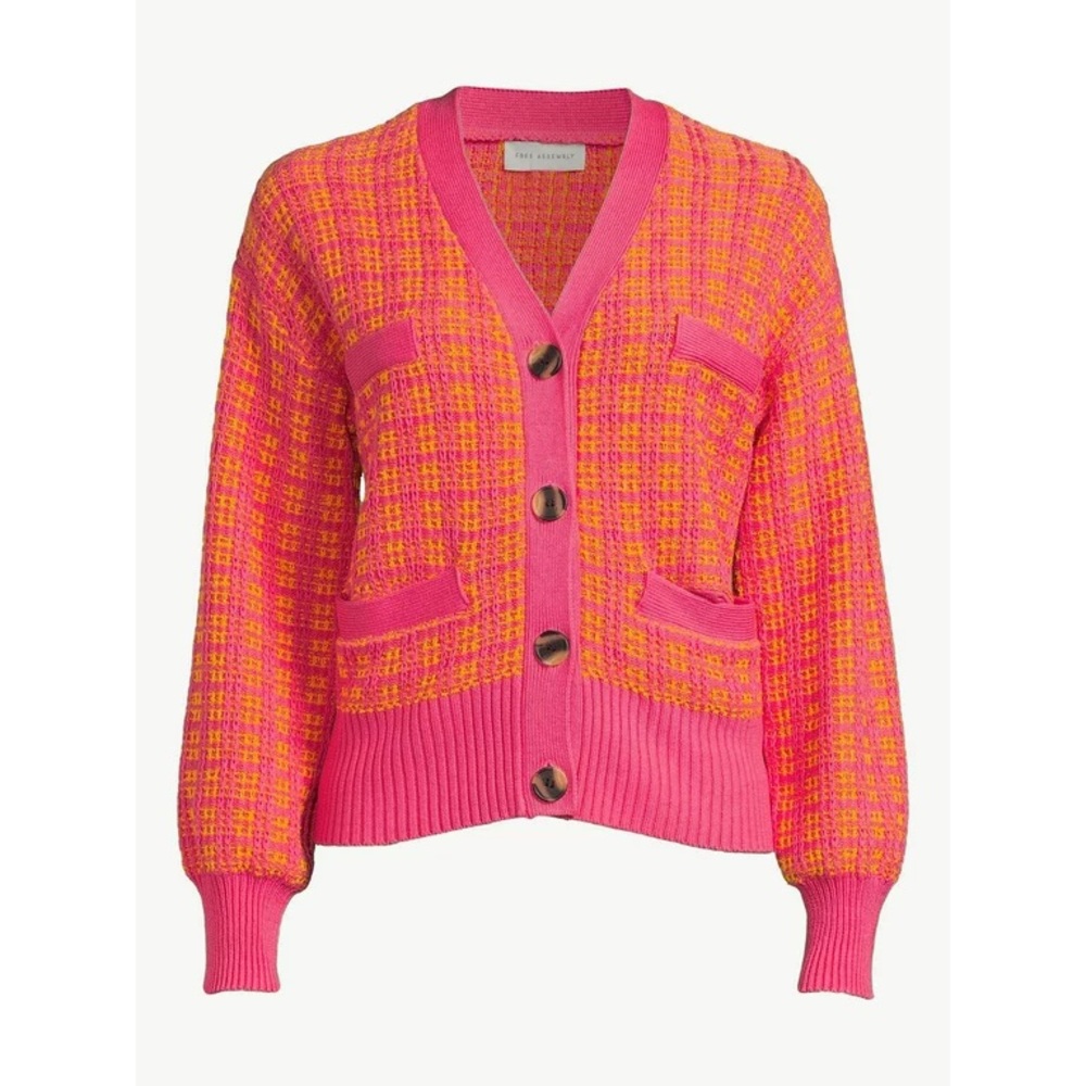 Free Assembly Orange and Pink Tweed Cardigan